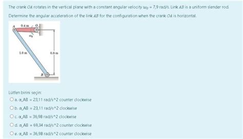 Solved The Crank Oa Rotates In The Vertical Plan Solutioninn