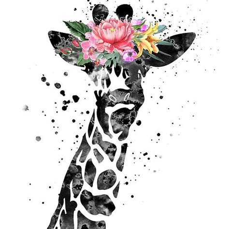 Giraffe Watercolor Flower Crown Giraffe Artwork Painting Art Prints