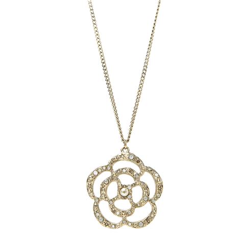 Chanel Crystal Pearl Camellia Necklace Gold Fashionphile