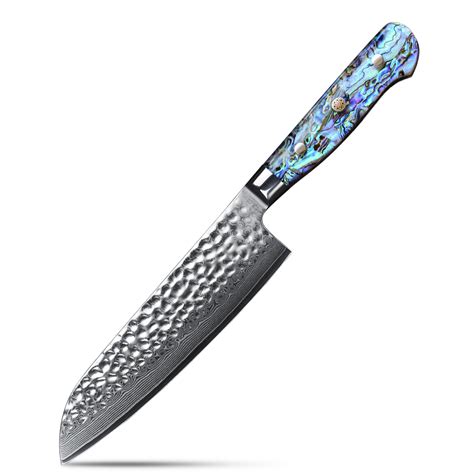 Best Damascus Steel Japanese Santoku Knife with Paua Abalone Handle