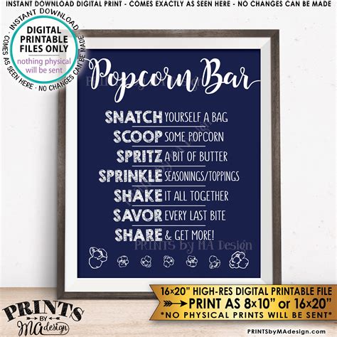 Popcorn Bar Sign Popcorn Toppings Popcorn Bar Directions Wedding Shower Retirement Birthday