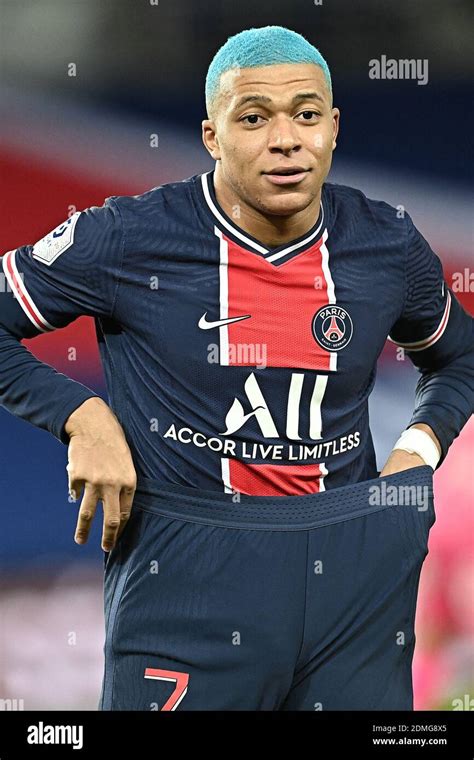 Kylian Mbappe Of Paris Saint Germain With New Blue Hair Celebrates