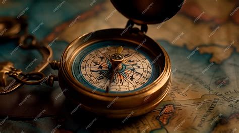 Premium Photo Old Antique Compass On A Paper Map Blue Gold Background Wallpaper Goals