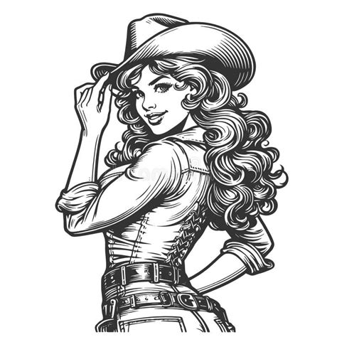 Confident Cowgirl In Classic Western Attire Vector Stock Illustration