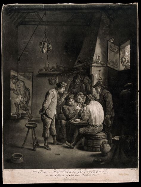 Two Men Play Cards At A Table As Others Watch Smoke And Drink In A