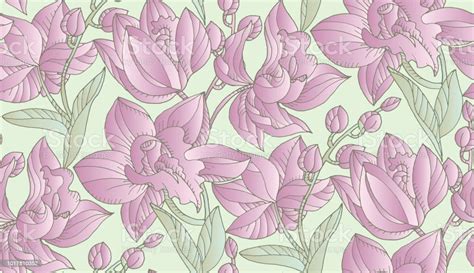 Tender Pastel Colors Orchid Floral Seamless Pattern Stock Illustration