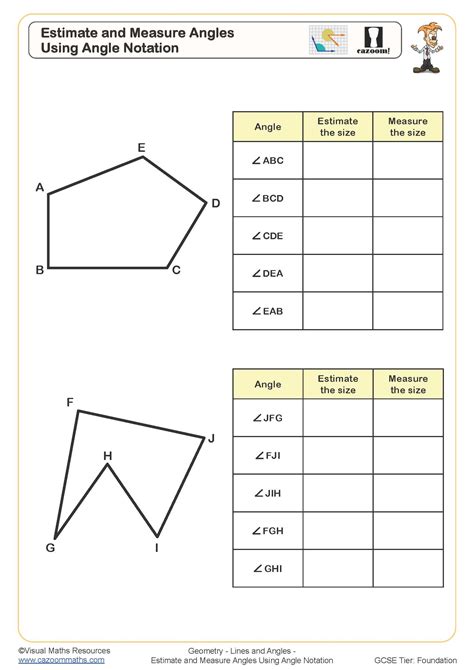 Estimate And Meaure Angles Using Angle Notation Worksheet Cazoom