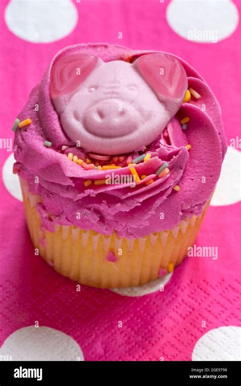 Percy Pig Party Cupcake Cake From M S Set On Pink Polka Dot Serviette