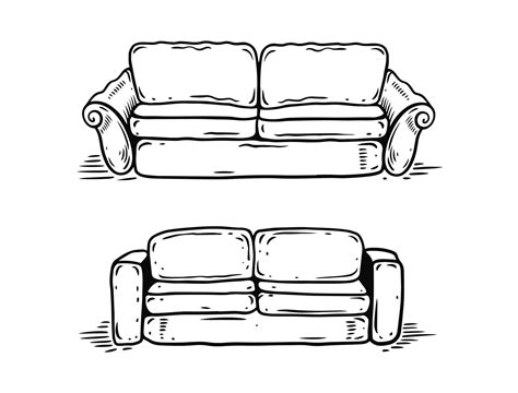 Hand Drawn Doodle Sofa Vector Illustration Set Black Color Outline