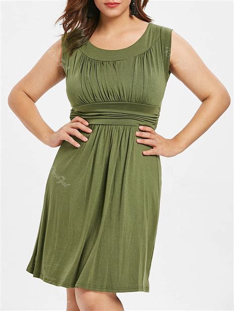 Off Scoop Neck Plus Size Empire Waist Knee Length Dress Rosegal