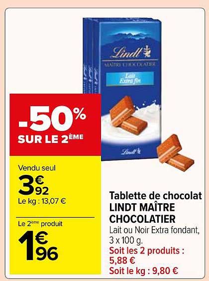 Promo Tablette De Chocolat Lindt Ma Tre Chocolatier Chez Carrefour