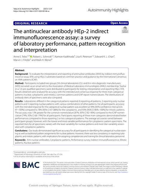 Pdf The Antinuclear Antibody Hep 2 Indirect Immunofluorescence Assay