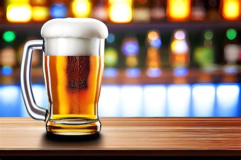 Un Vaso De Cerveza Con Una Cabeza Espumosa Est Sentado En Una Barra De