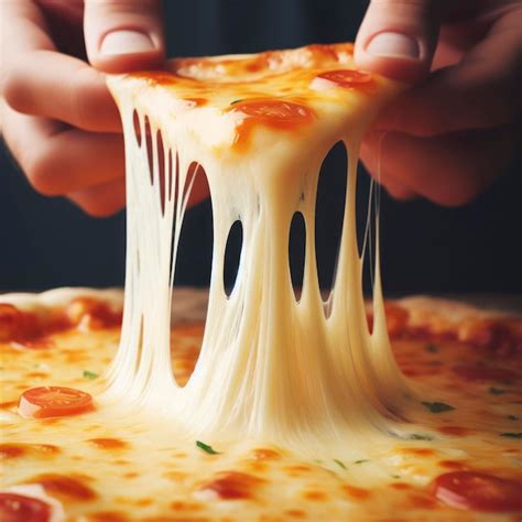 Closeup Of A Cheese Pizza Slice Being Lifted Showcasing The Stretchy