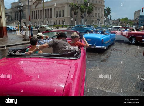 Pink Vintage Car Parque Central Havana Cuba Stock Photo Alamy