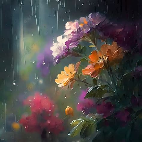 Raindrop Flowers Oil Painting Rainy Day Floral Background Flowers