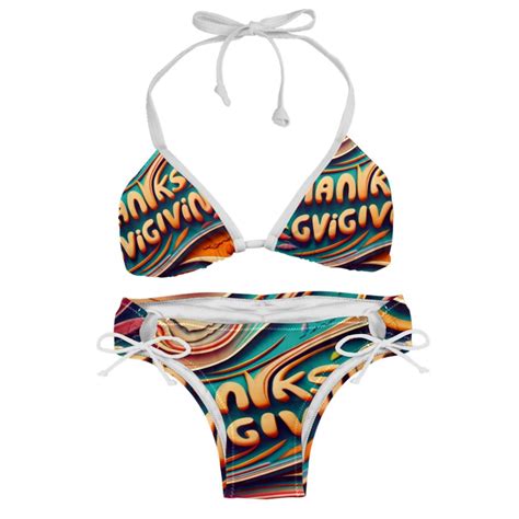 Thanksgiving Font Swimsuit Bikini Set With Detachable Sponge And