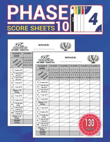 Phase Score Sheets Large Score Pads For Scorekeeping Phase Ten