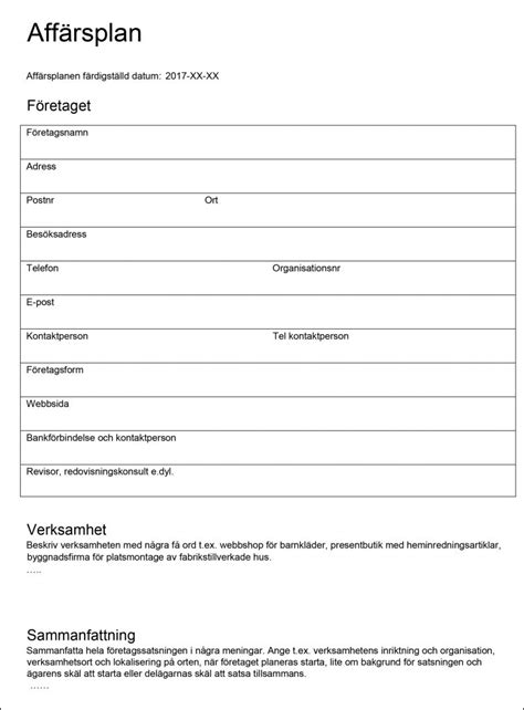 Affärsplan Mall Gratis Mall I Word And Pdf