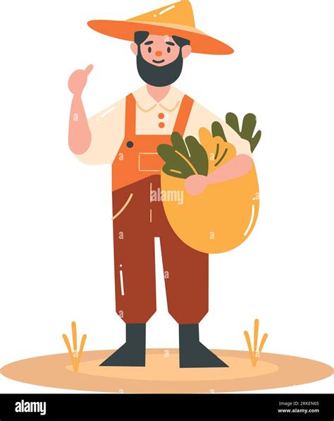 Hand Drawn Happy Male Farmer In Flat Style Isolated On Background Stock