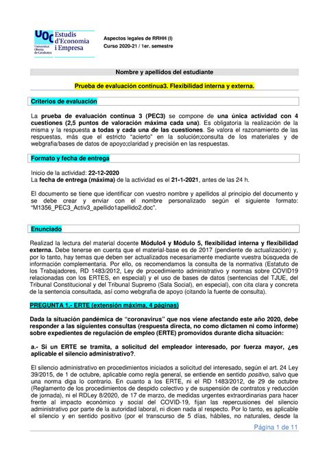 PEC 3 20202021 Solucionario Aspectos Legales De RRHH I Curso 2020