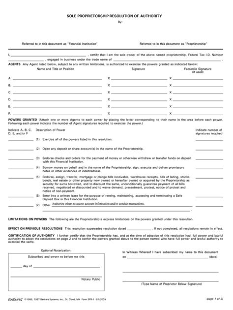 Sole Proprietorship Resolution Fill Online Printable Fillable