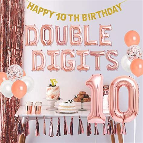 10th Birthday Decorations For Girls Rose Gold Double Digits 10 With Happy 10th Birthday Banner