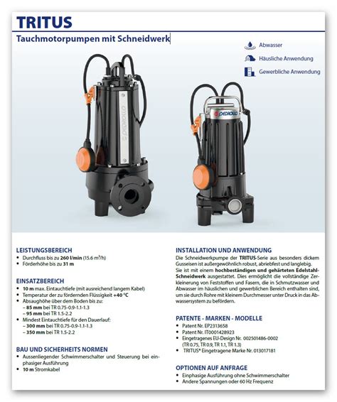 Pedrollo TRITUS Tauchmotorpumpen Mit Schneidwerk TR 2 2