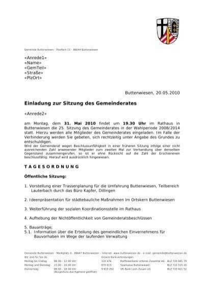 Einladung Zur Sitzung Des Gemeinderates