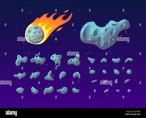 Set Of Colorful Asteroids Of Different Shapes Textures And Size Cartoon Vector Illustration