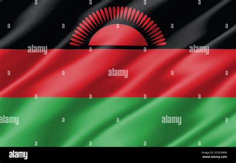 Silky wavy Malawi flag graphic. Rectangle Malawian flag illustration. Malawi country flag is a ...