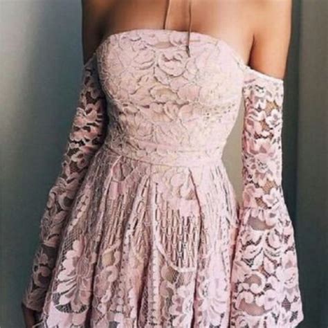 Fashion A Line Off The Shoulder Long Sleeves Lace Short Homecoming