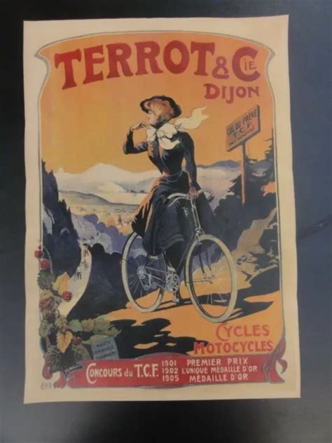 Old Bicycle Advertising Poster Terrot Cie Dijon Cycles Motorcycles