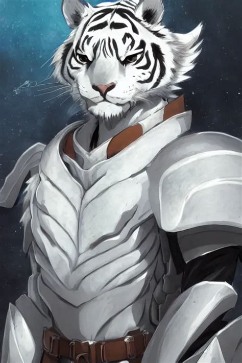 White Tiger With Armor Fursona Anthro Young Boy Stable Diffusion