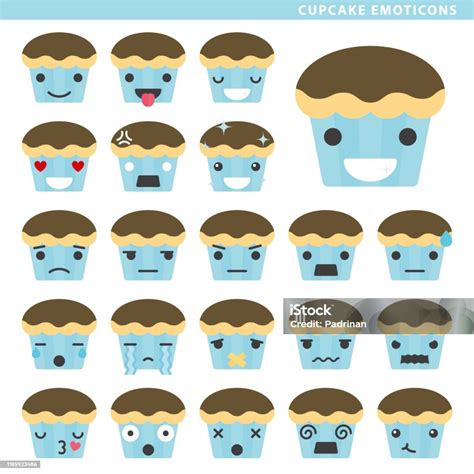 Ilustración De Cupcake Emoticonos Y Más Vectores Libres De Derechos De Alegre Alegre Alegría