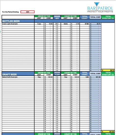 Bar Inventory Template ~ Excel Templates