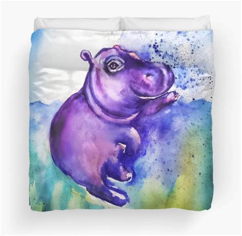 Hippo Duvet Cover Baby Hippo Comforter Safari Nursery Bedding Animal