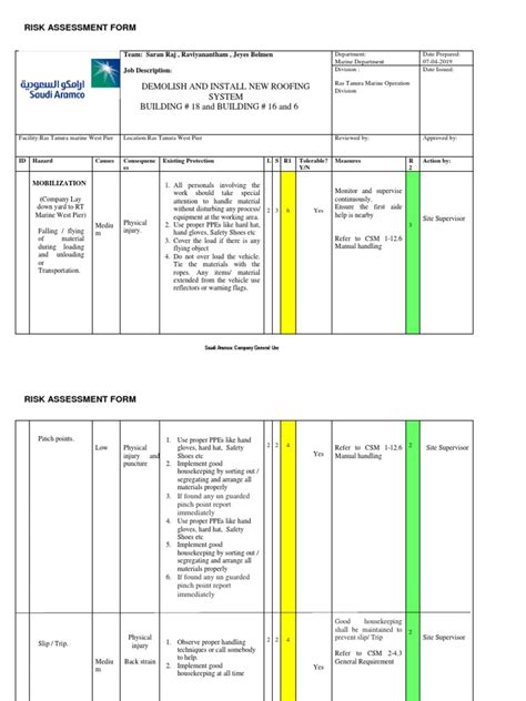 Risk Assessment Rt Marine West Pier Ok Pdf Scaffolding Personal Protective Equipment