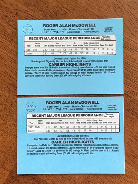 1986 Donruss 629 Roger McDowell New York Mets Rookie Card NmMt