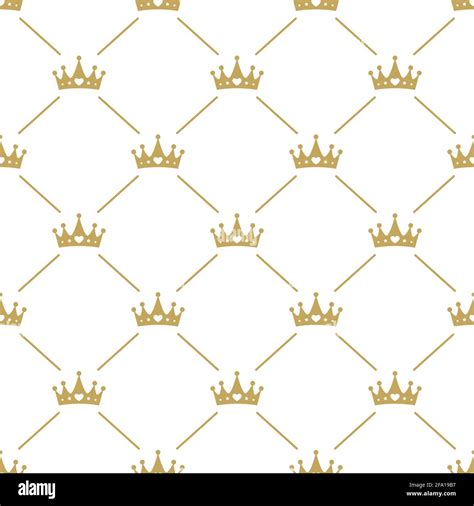 Seamless Ornament With Golden Crowns On White Background Royal Luxury