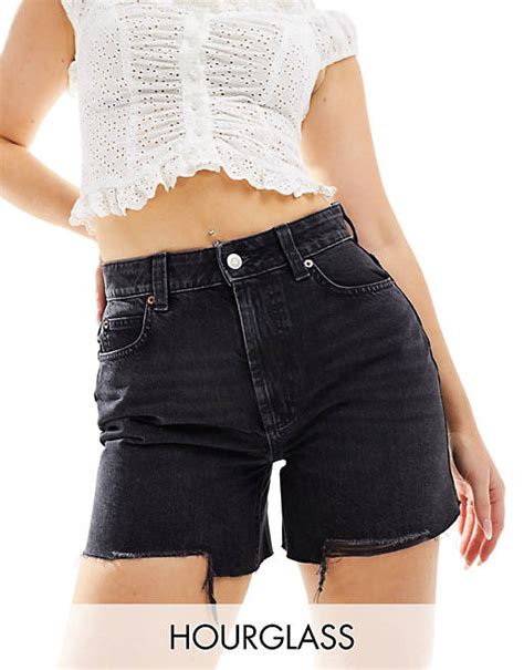 Asos Design Hourglass Denim Dad Shorts In Wash Black Asos