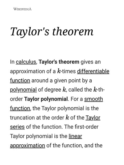 Taylor's Theorem - Wikipedia | PDF | Power Series | Derivative