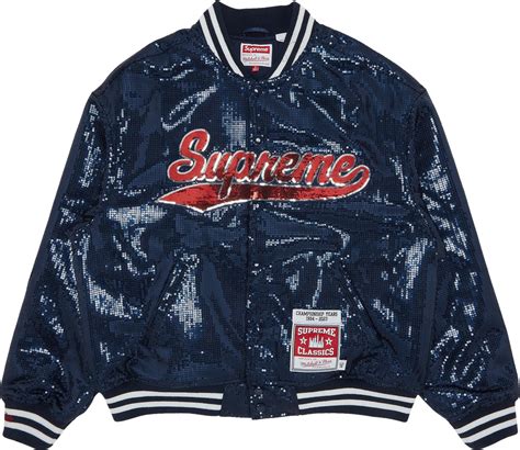 Buy Supreme X Mitchell And Ness Sequin Varsity Jacket Navy Ss23j33