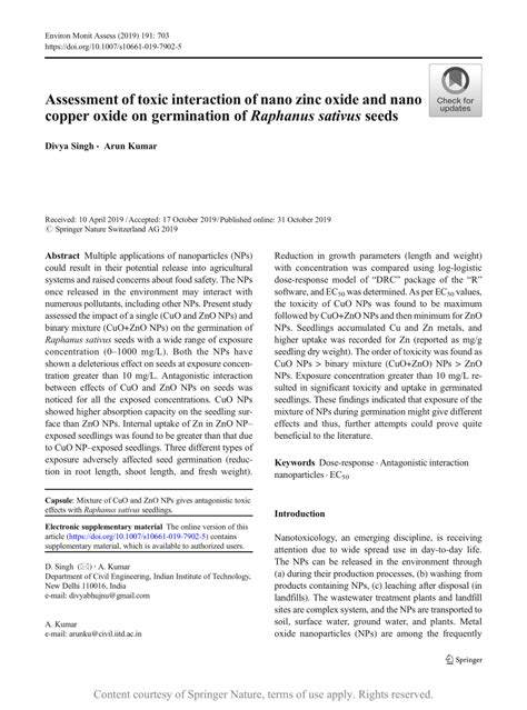 Assessment Of Toxic Interaction Of Nano Zinc Oxide And Copper Oxide On