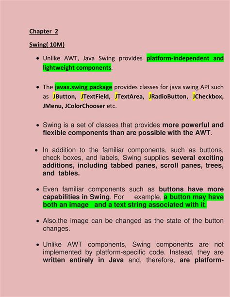 Advanced Java Mcq Chapter 2 Swing 10M Unlike AWT Java Swing