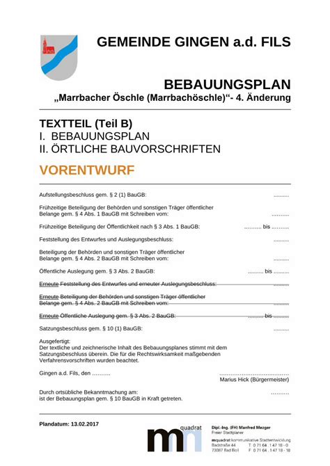 Pdf Gemeinde Gingen A D Fils Bebauungsplan Gemeinde Gingen A D