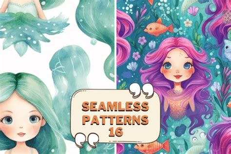 Seamless Mermaid Watercolor Pattern Graphic By Pro Aurora Designs