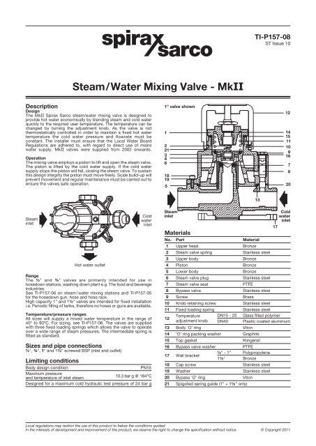 Steam/Water Mixing Valve - MkII - Spirax Sarco