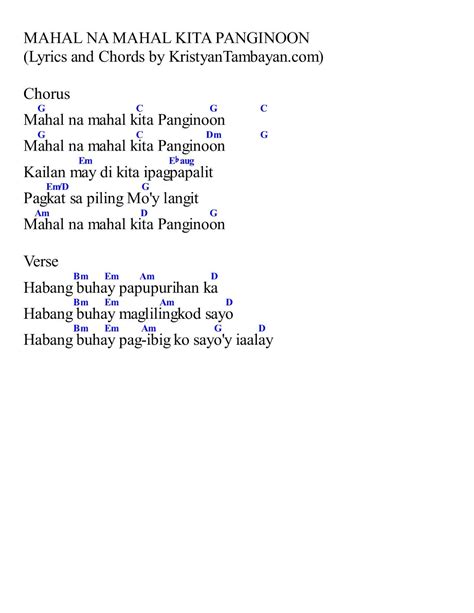 Mahal Na Mahal Kita Panginoon Lyrics With Chords Mp Minus One Hd | Hot ...