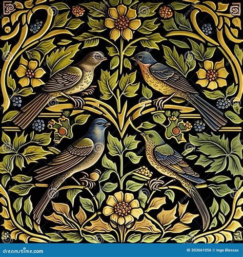 Tile In The Style Of William Morris Arts And Crafts Movement Stock